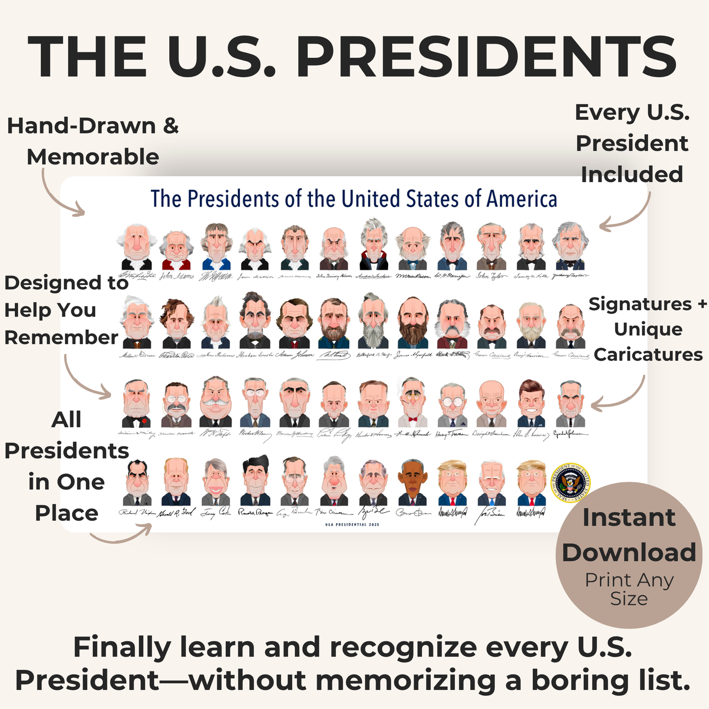 US Presidents Poster - Digital Download
