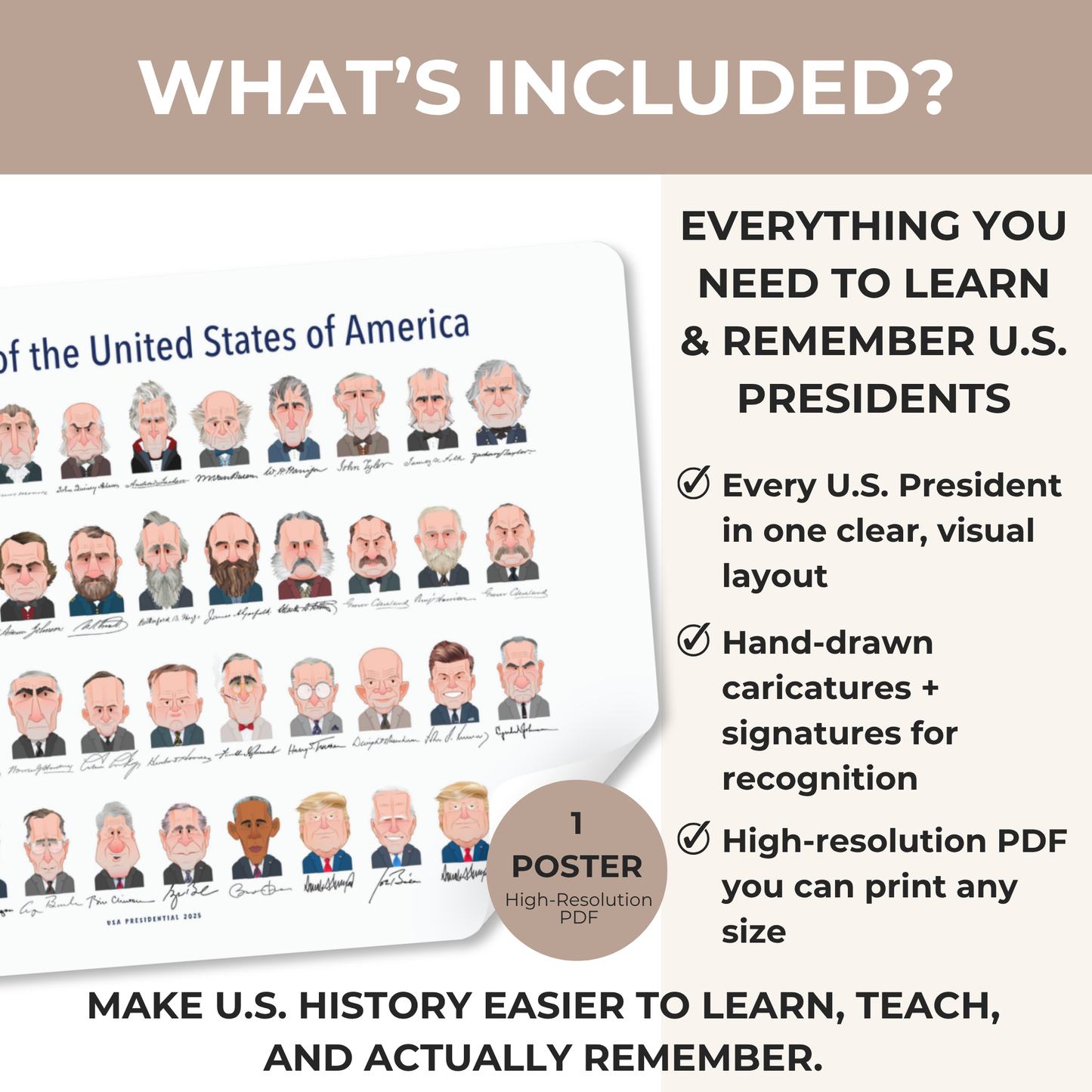 US Presidents Poster - Digital Download