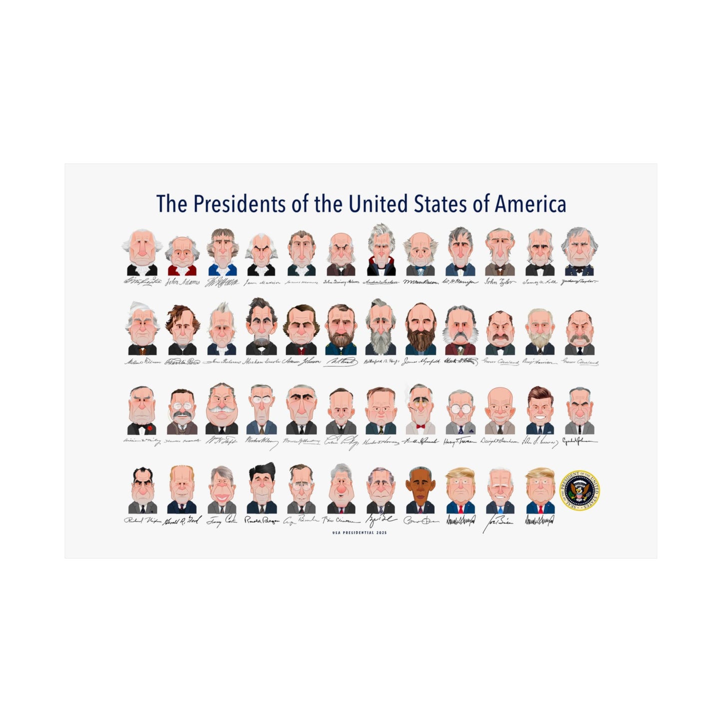 Caricature U.S. Presidents Poster